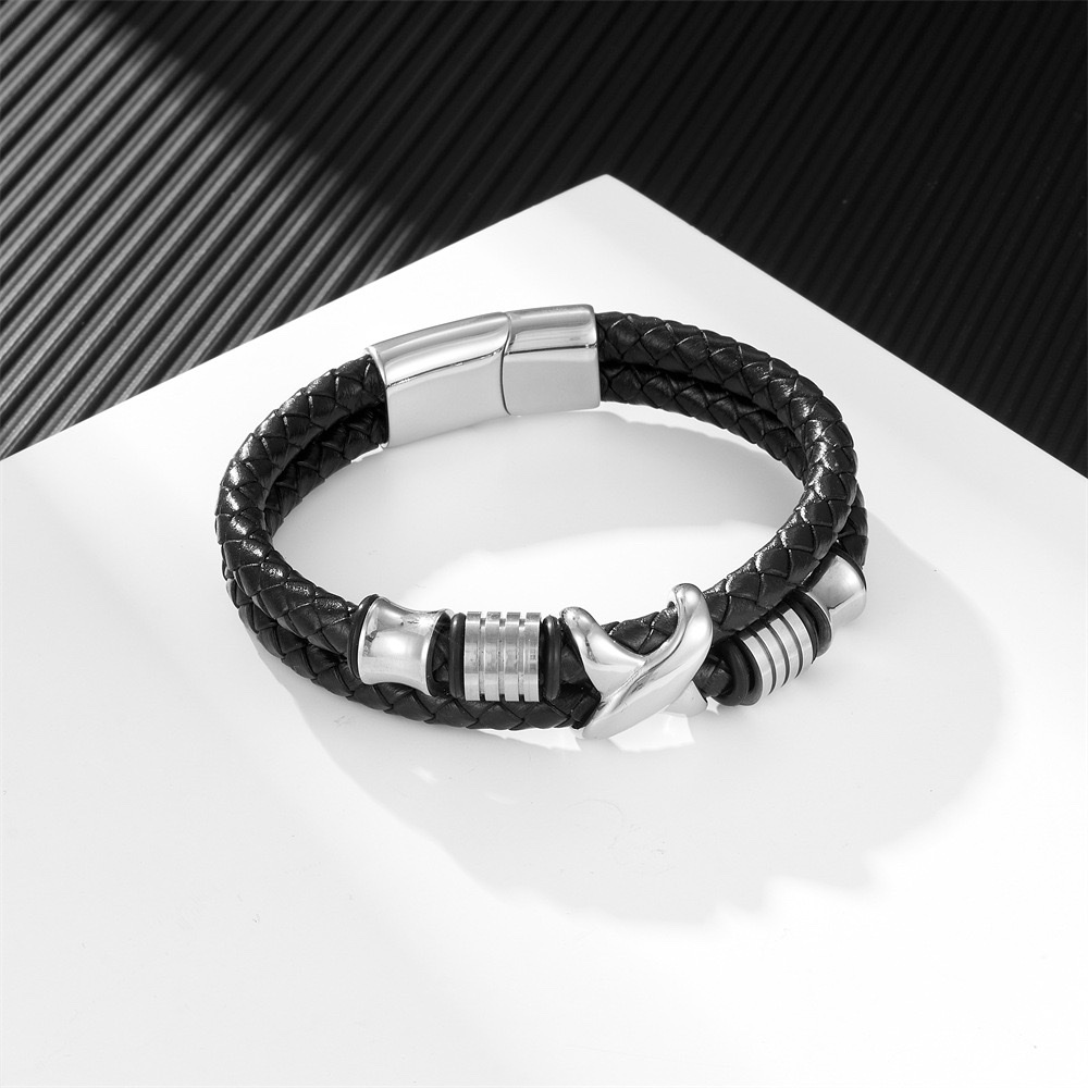 Cross-border men's leather woven rope bracelet, European and American hip-hop street personality leather bracelet accessory bracelet details Picture