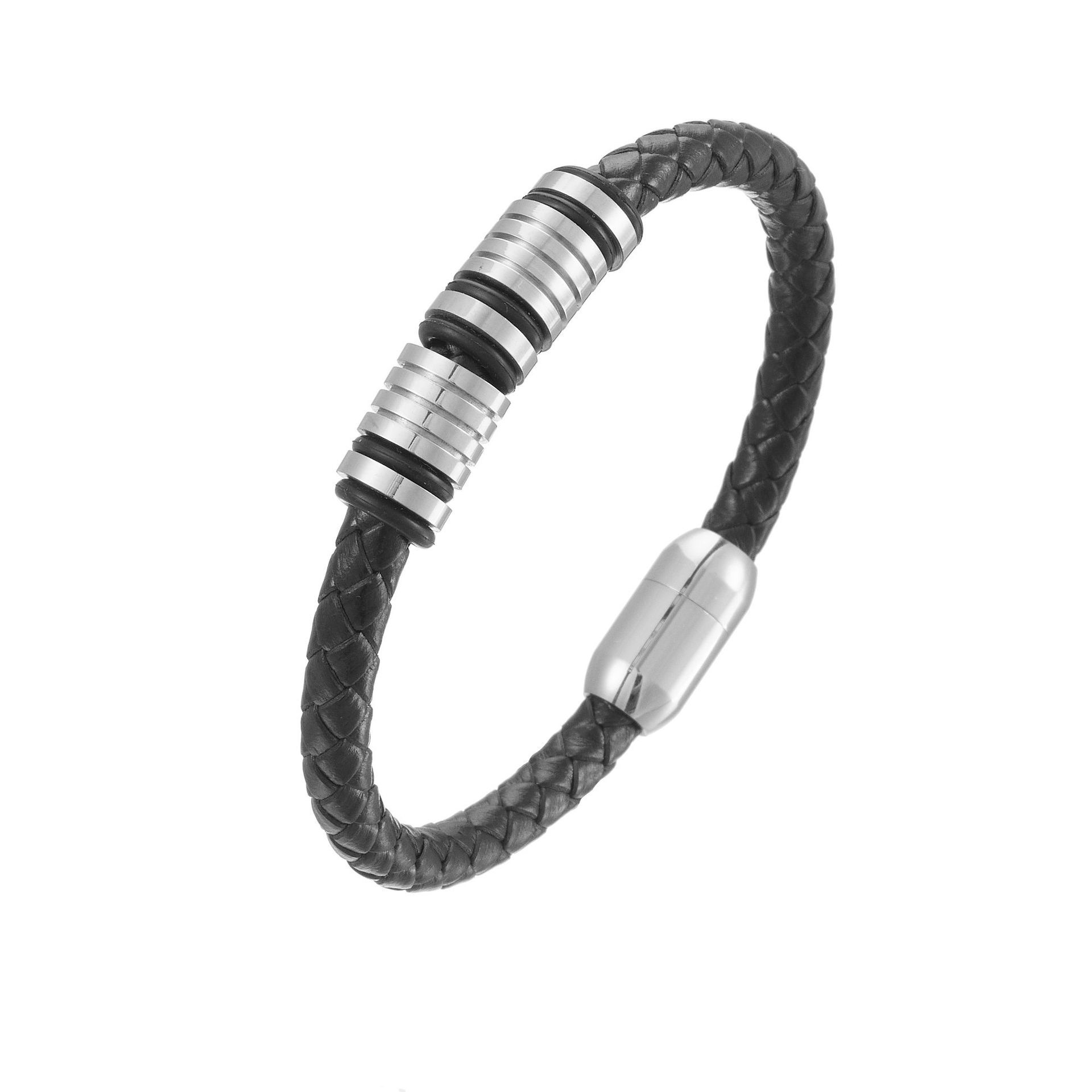 Export alloy leather bracelet, cross-border men's simple leather rope bracelet, European and American fashionable and versatile leather bracelet accessory Specification image
