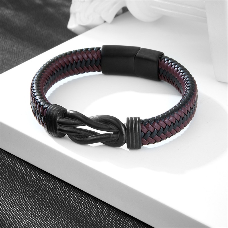 European and American bracelet Simple DIY leather bracelet, cross-border black and brown leather woven retro men's leather bracelet details Picture