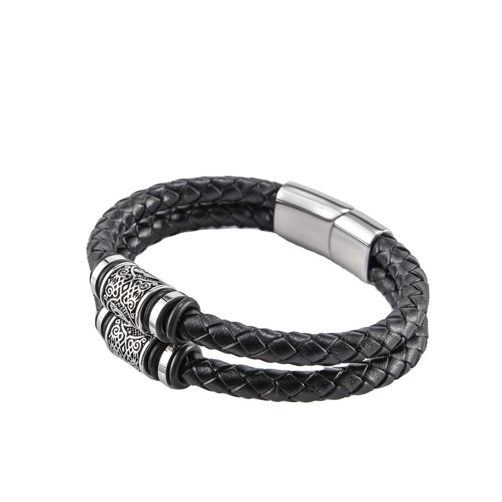 Men's leather Viking bracelet, cross-border Amazon double-layer woven leather bracelet, European and American leather bracelet details Picture