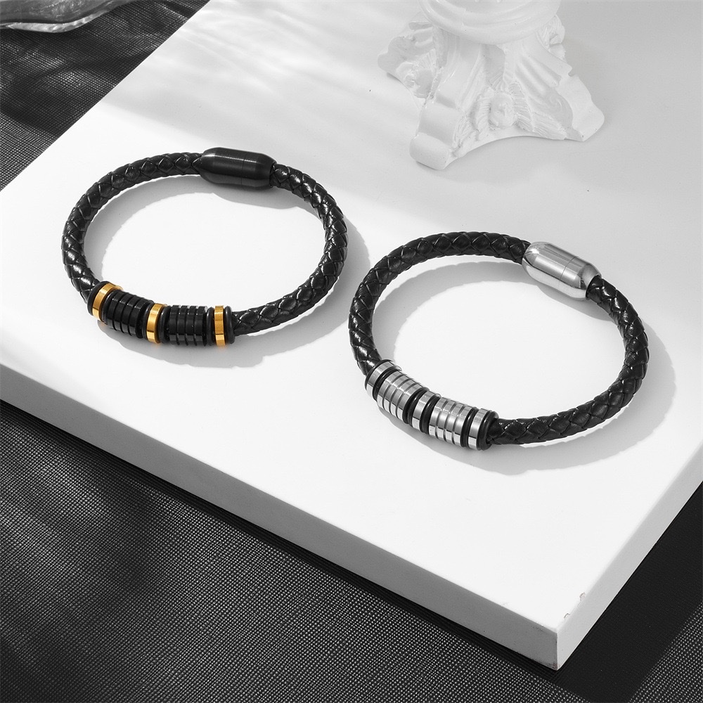 Export alloy leather bracelet, cross-border men's simple leather rope bracelet, European and American fashionable and versatile leather bracelet accessory