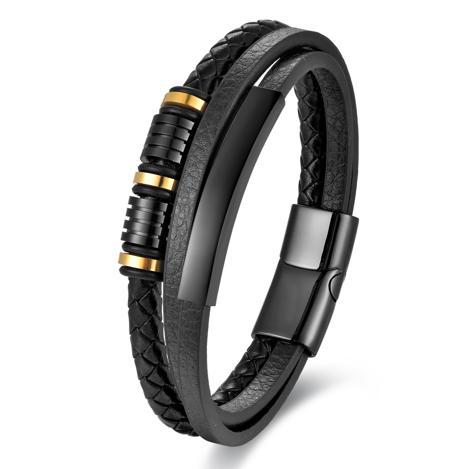 Cross-border Japanese and Korean style men's trendy multi-layer leather bracelet, European and American men's fashionable, individual and simple alloy leather bracelet Application Scenario