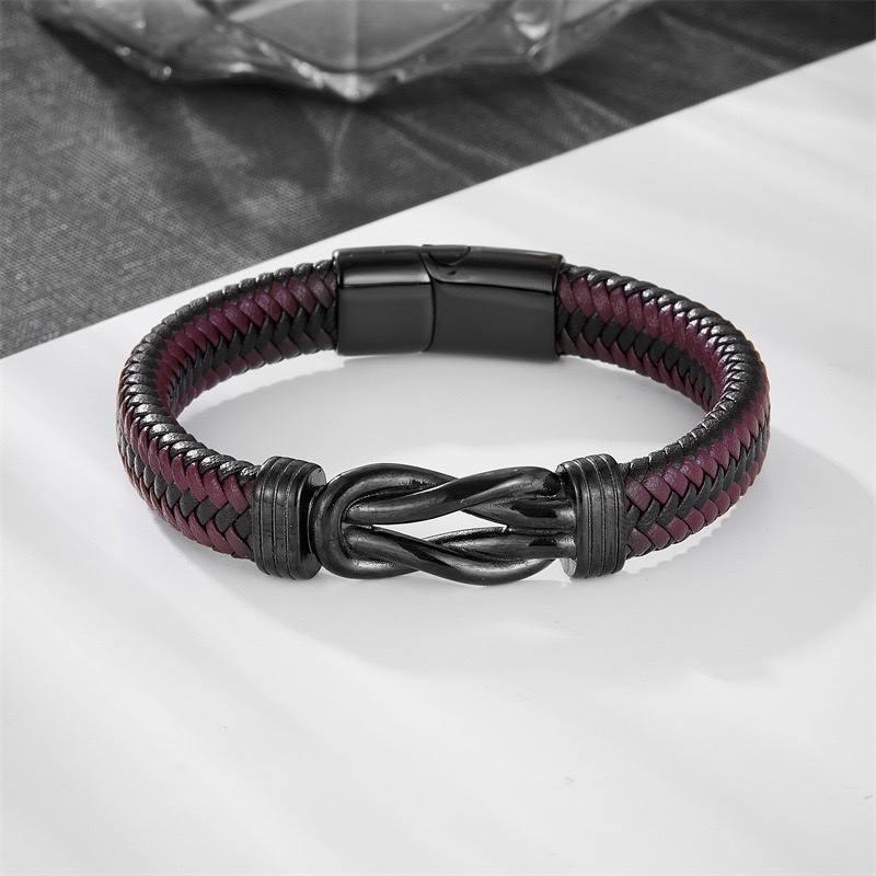 European and American bracelet Simple DIY leather bracelet, cross-border black and brown leather woven retro men's leather bracelet Item Picture