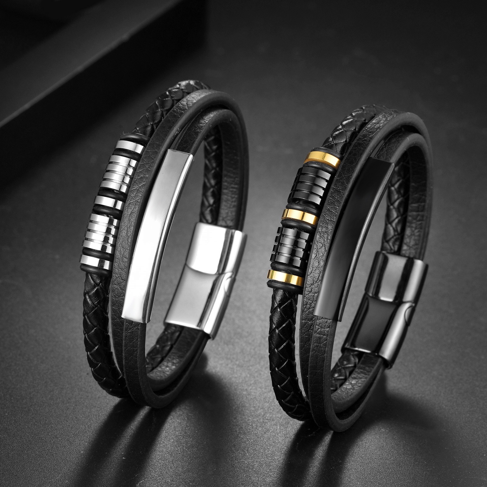 Export alloy leather bracelet, cross-border men's simple leather rope bracelet, European and American fashionable and versatile leather bracelet accessory Item Picture