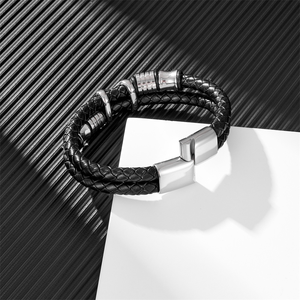 Cross-border men's leather woven rope bracelet, European and American hip-hop street personality leather bracelet accessory bracelet Specification image