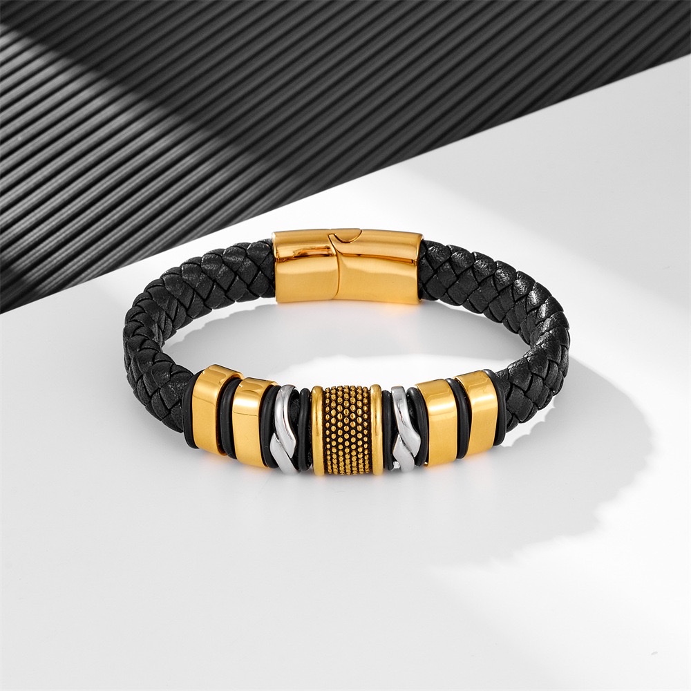 European and American business versatile men's leather bracelet, cross-border personalized leather wristband, foreign trade leather bracelet, accessory bracelet detail image 3