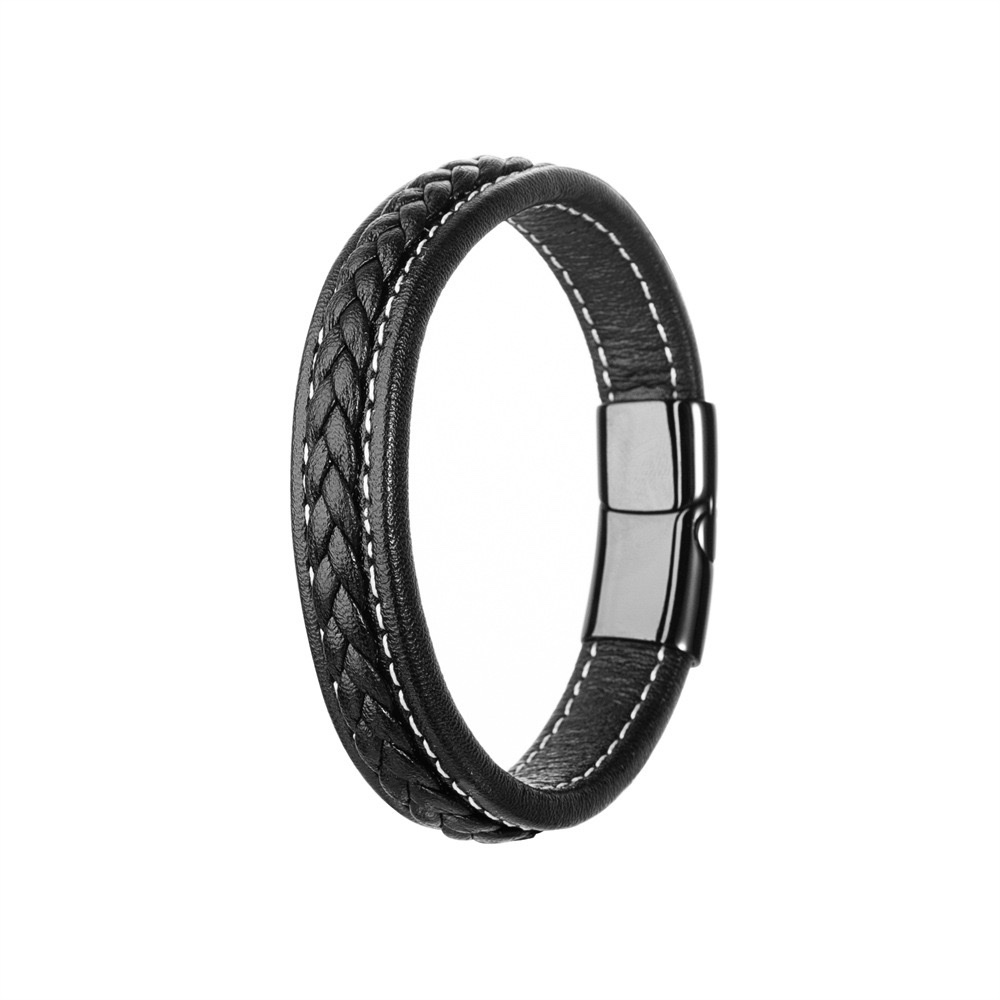 Simple genuine leather bracelet, Japanese and Korean style men's versatile and personalized leather bracelet, European and American street woven leather bracelet, accessory bracelet detail image 5