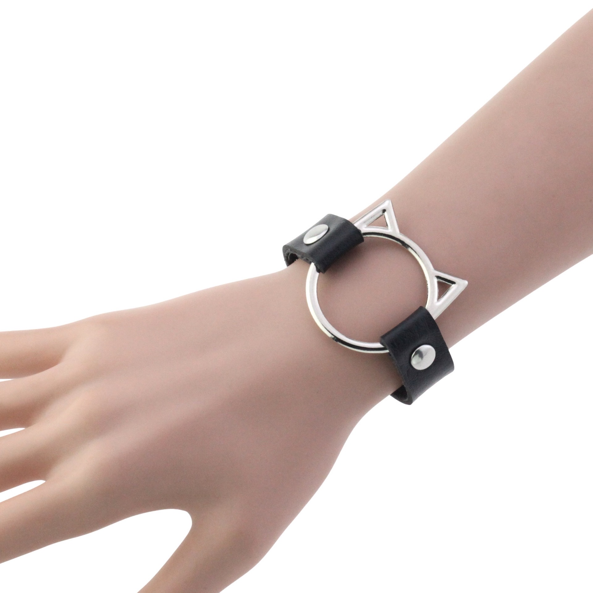 Cool punk cat-head bracelet, bracelet and accessory, fashionable couple accessories, Harajuku cat hollowed-out leather bracelet, bangle and bracelet