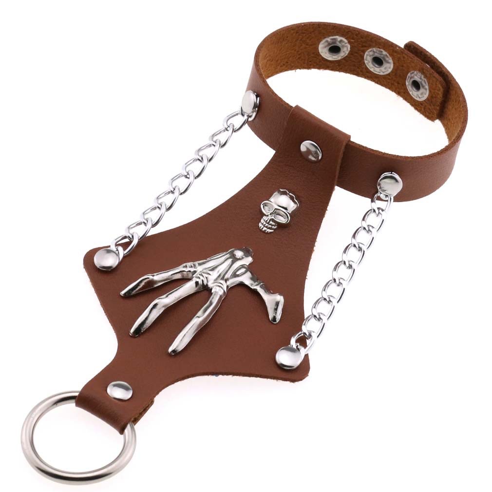 European and American exaggerated non-mainstream ring wrist bracelet, one-piece leather bracelet, punk Gothic skull claw cuff bracelet Item Picture