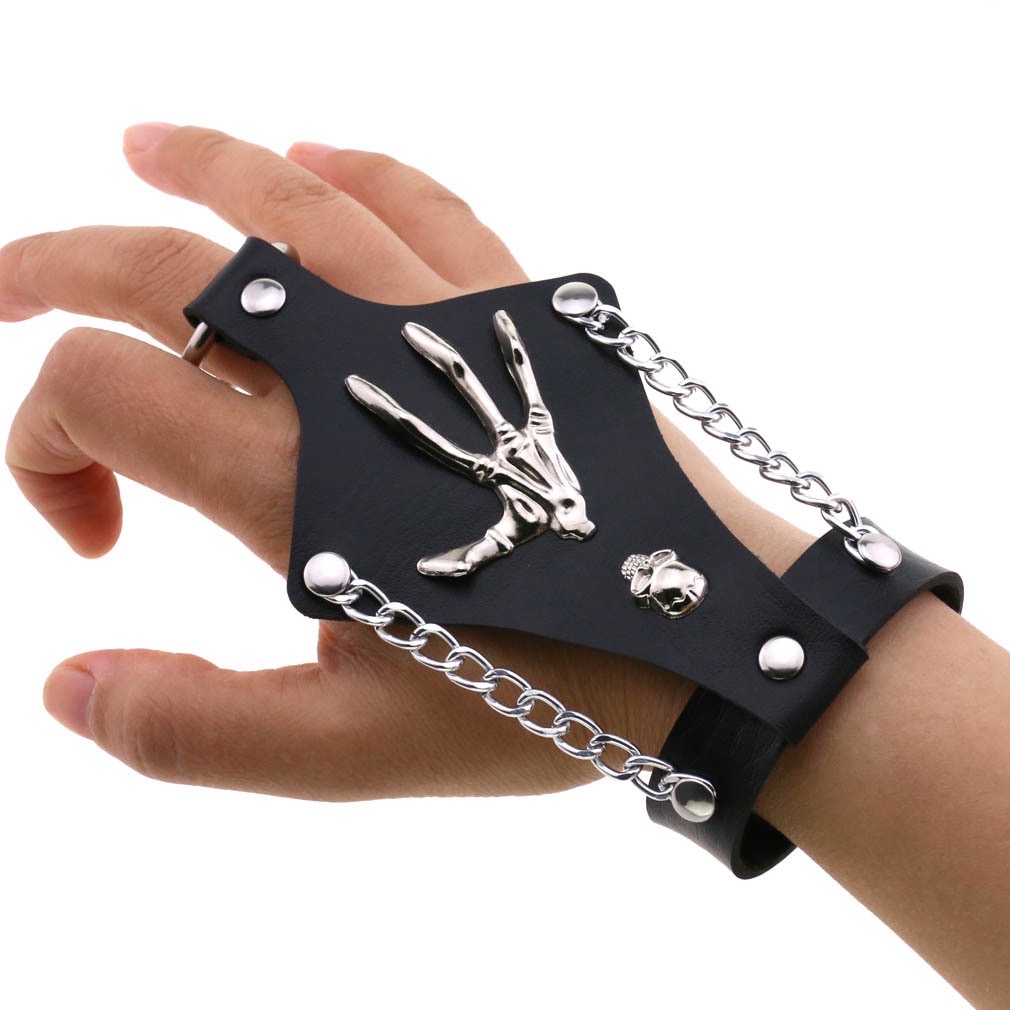 European and American exaggerated non-mainstream ring wrist bracelet, one-piece leather bracelet, punk Gothic skull claw cuff bracelet detail image 6