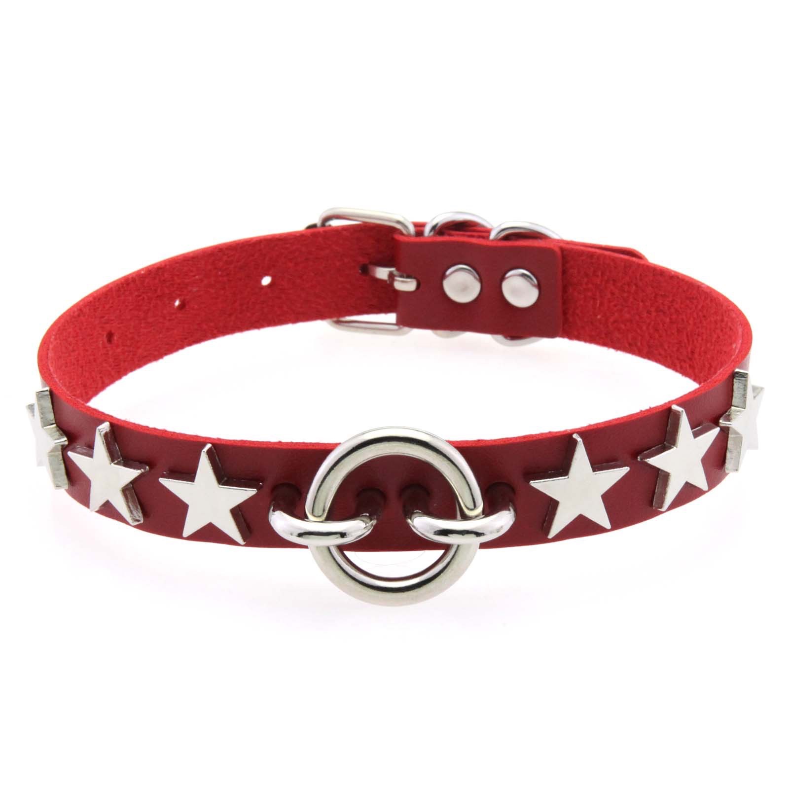 Popular alloy five-pointed star rivet collar, cross-border creative circular neck collar, collarbone neck chain, sexy PU leather necklace detail image 2