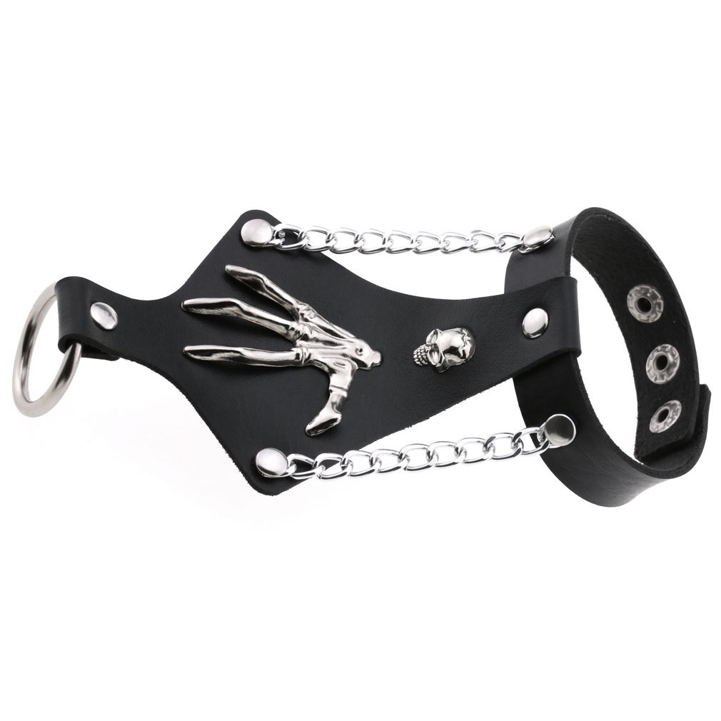 European and American exaggerated non-mainstream ring wrist bracelet, one-piece leather bracelet, punk Gothic skull claw cuff bracelet detail image 5