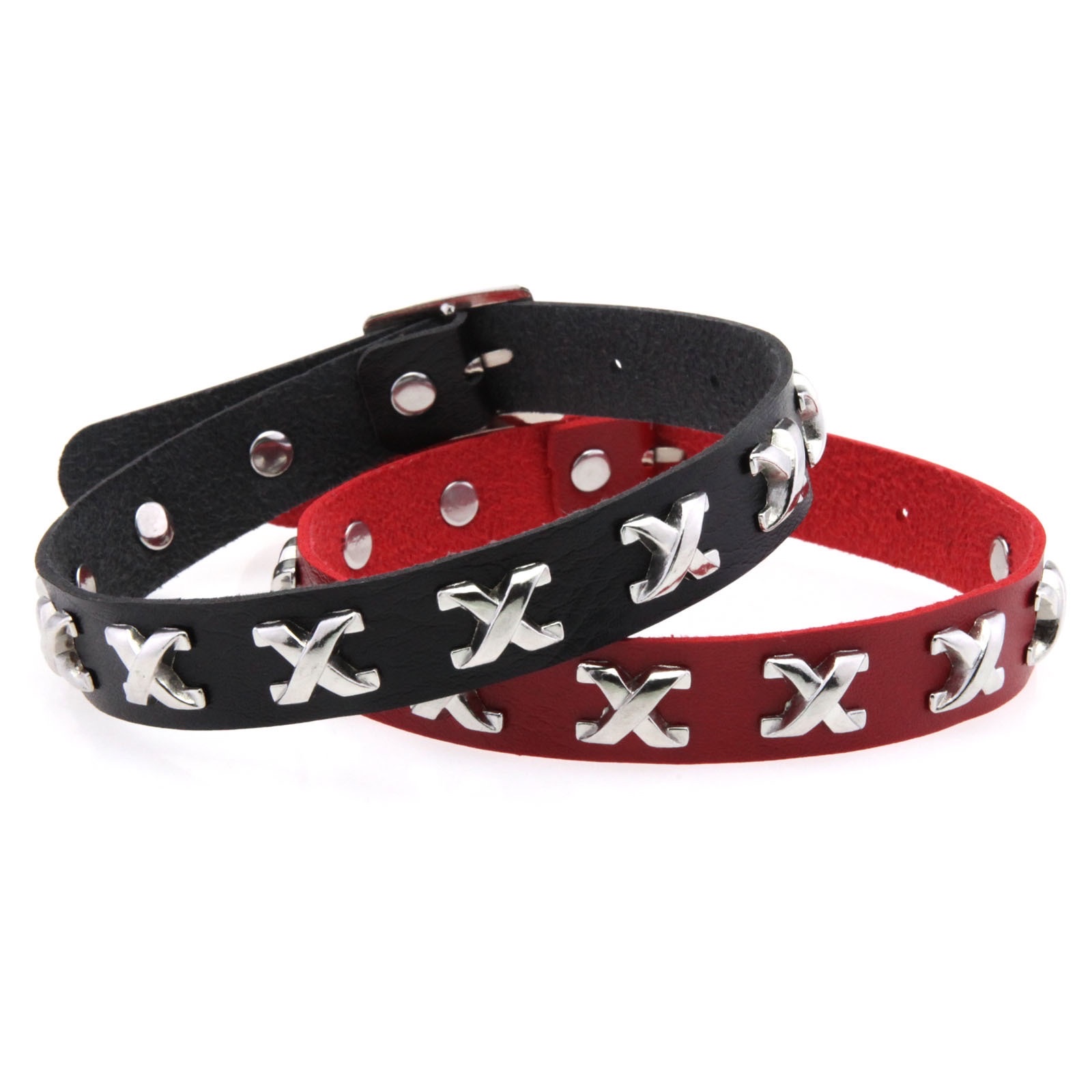 Punk personality X nail leather collar necklace, cool stainless steel snap neck strap, adjustable pin buckle collarbone necklace detail image 6