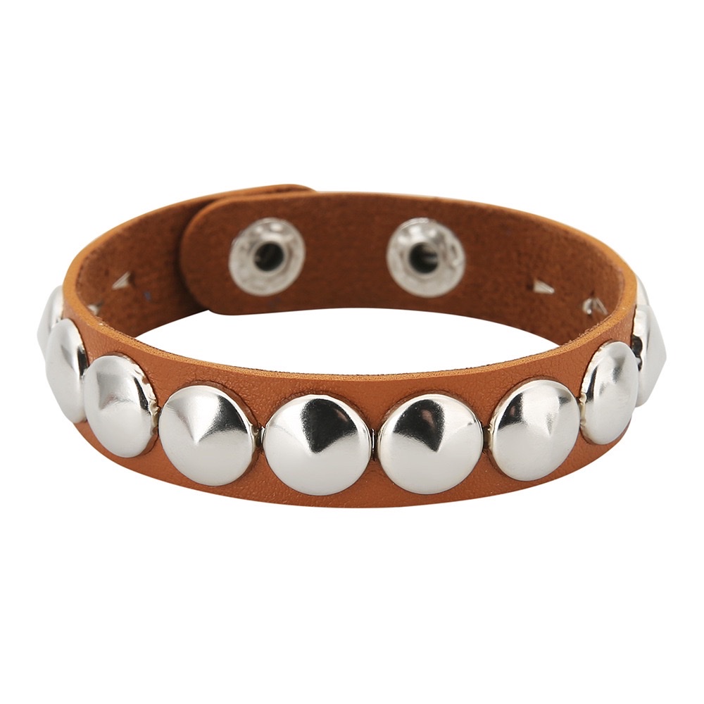 Cross-border European and American non-mainstream fashion punk round pointed rivet bracelet, leather stainless steel snap fastener fine bracelet, bangle bracelet Item Picture