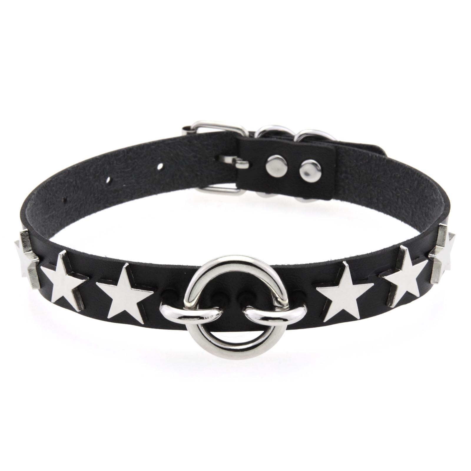 Popular alloy five-pointed star rivet collar, cross-border creative circular neck collar, collarbone neck chain, sexy PU leather necklace detail image 3