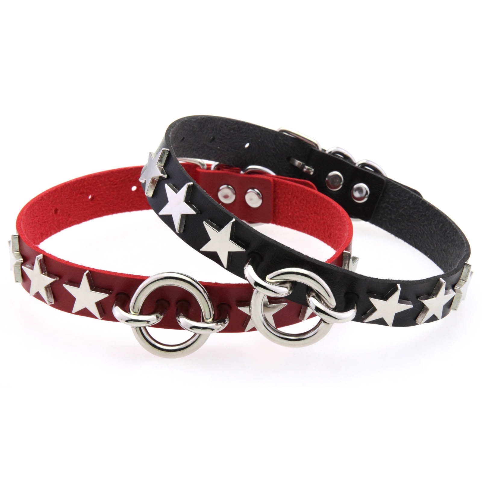 Popular alloy five-pointed star rivet collar, cross-border creative circular neck collar, collarbone neck chain, sexy PU leather necklace details Picture