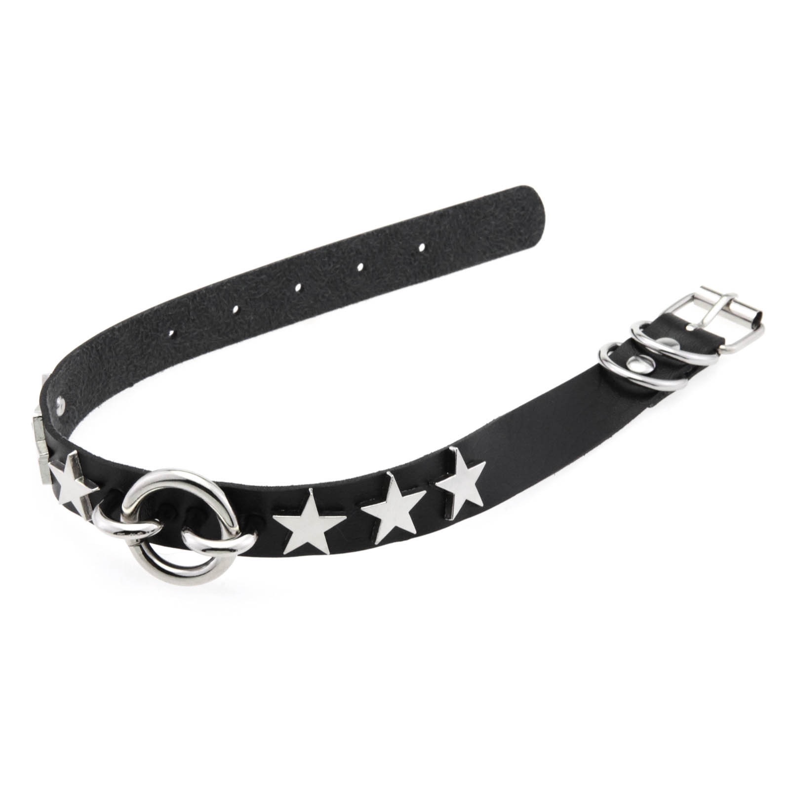 Popular alloy five-pointed star rivet collar, cross-border creative circular neck collar, collarbone neck chain, sexy PU leather necklace detail image 4