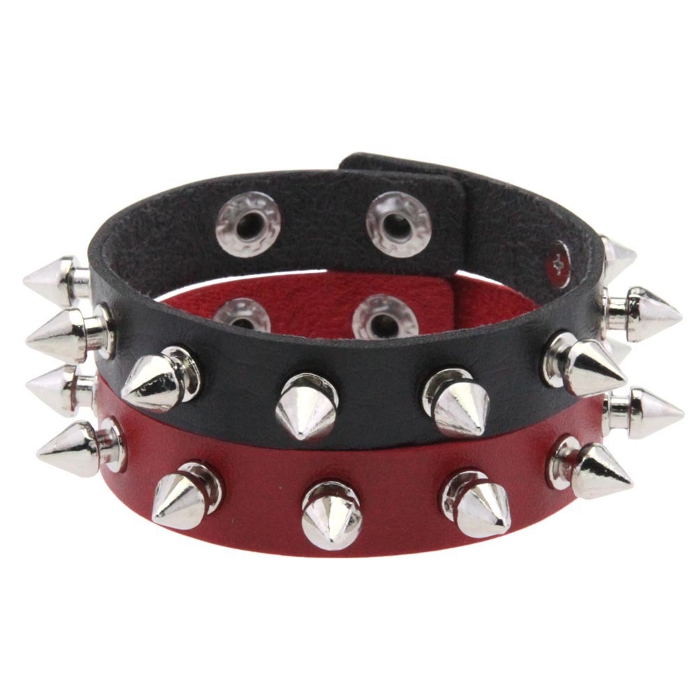 European and American punk trend, personalized riveted couple leather bracelet, rock gothic style, stainless steel snap buckle bracelet, bangle bracelet Specification image