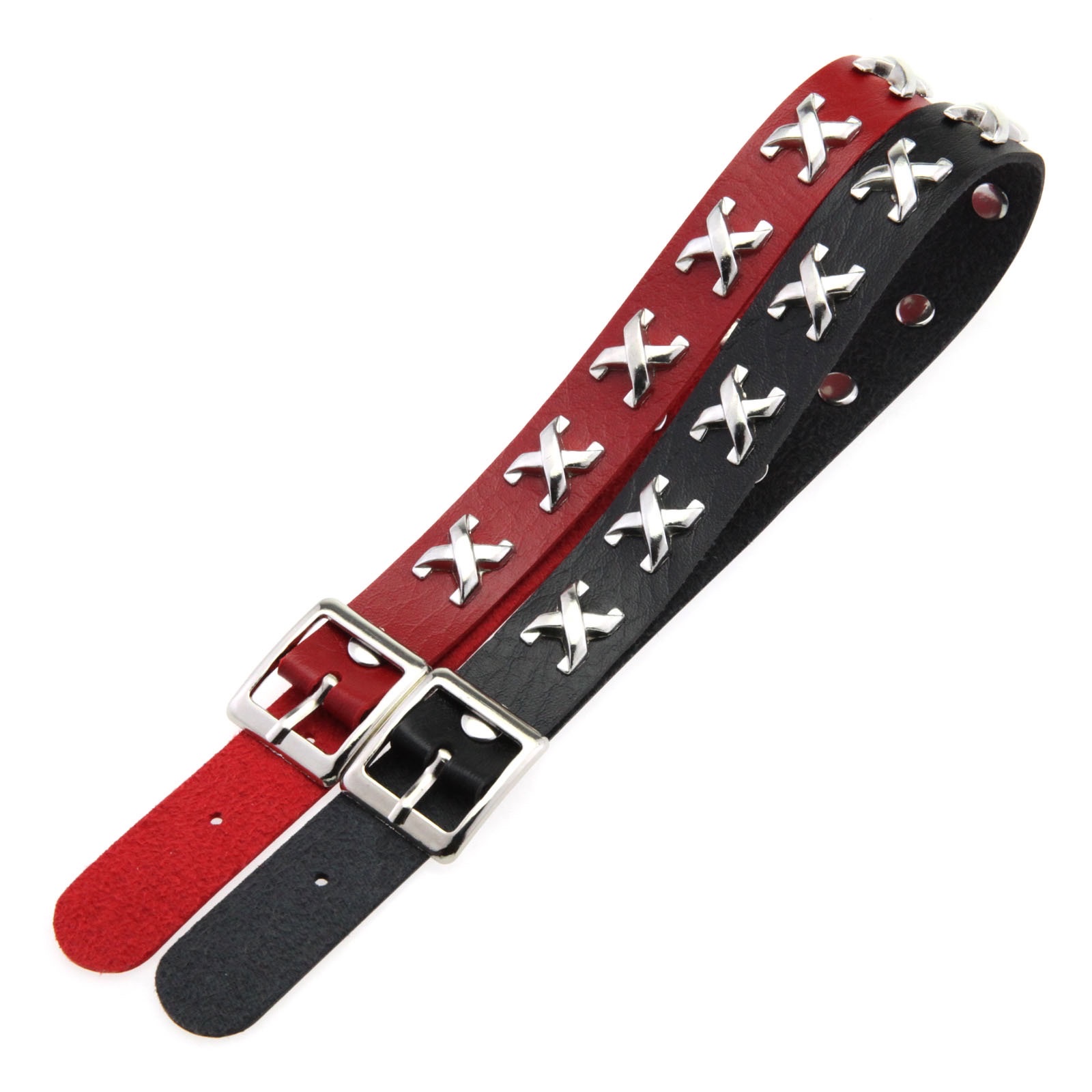 Punk personality X nail leather collar necklace, cool stainless steel snap neck strap, adjustable pin buckle collarbone necklace detail image 5