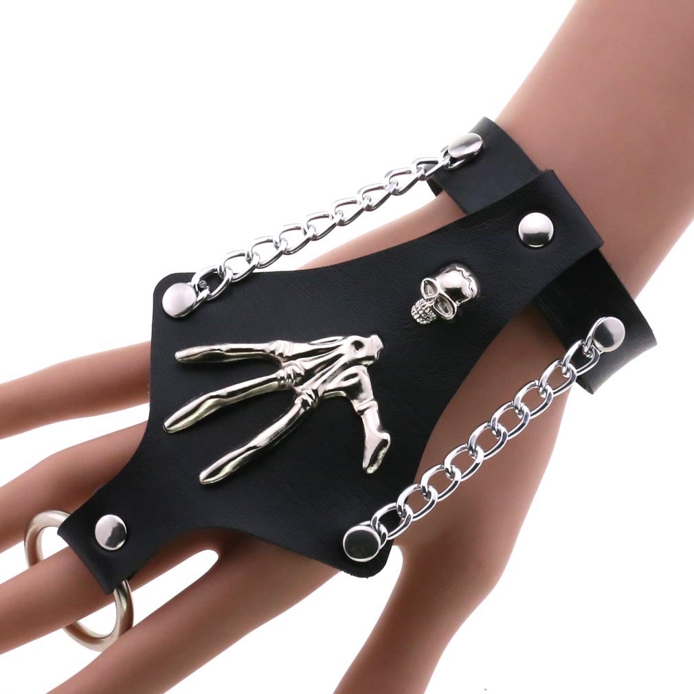 European and American exaggerated non-mainstream ring wrist bracelet, one-piece leather bracelet, punk Gothic skull claw cuff bracelet detail image 7