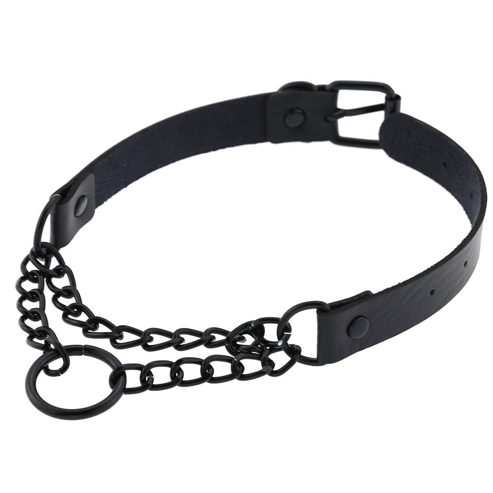 European and American dark punk-style leather circular collar necklace street style, black chain neck strap, neck chain, collarbone chain detail image 4