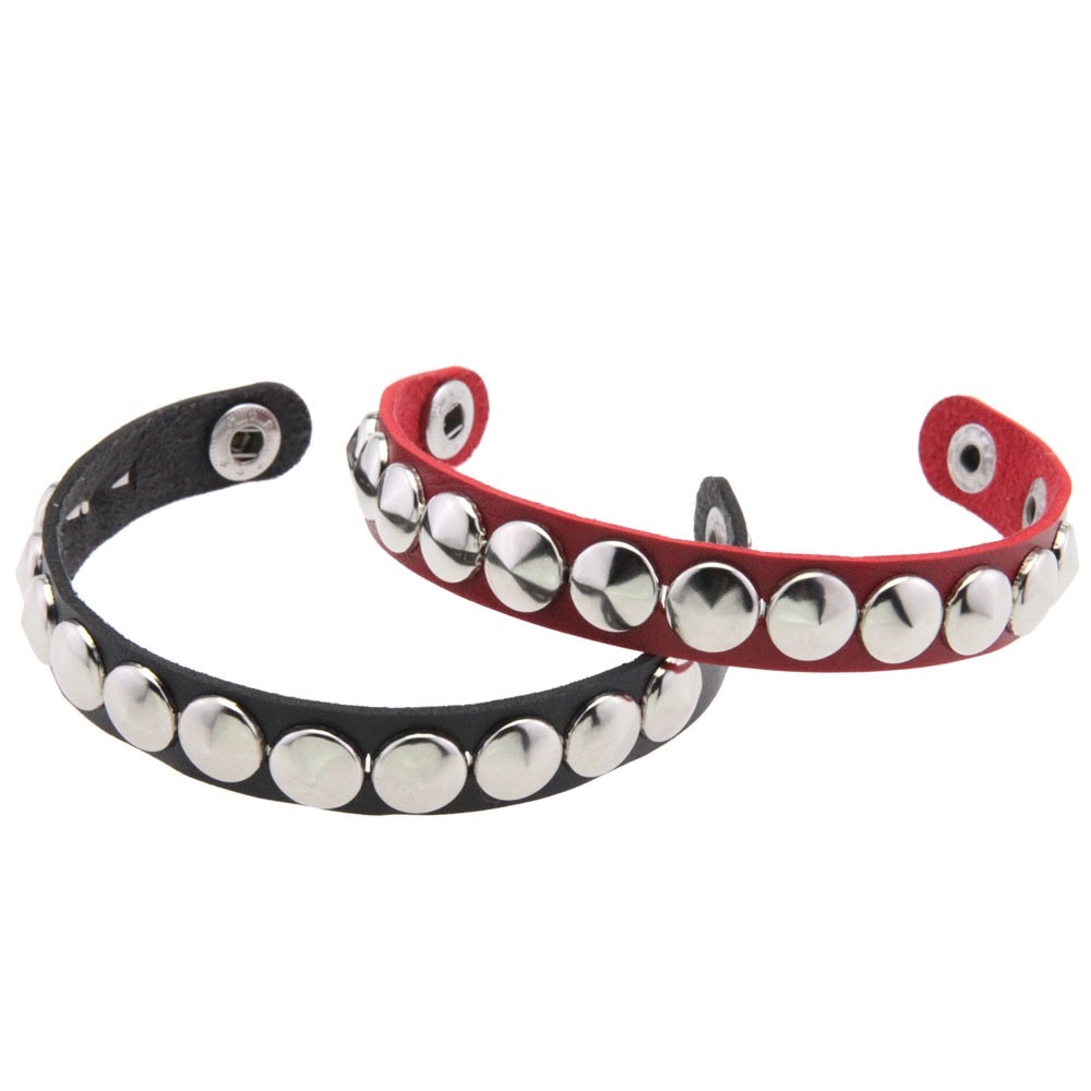 Cross-border European and American non-mainstream fashion punk round pointed rivet bracelet, leather stainless steel snap fastener fine bracelet, bangle bracelet detail image 4