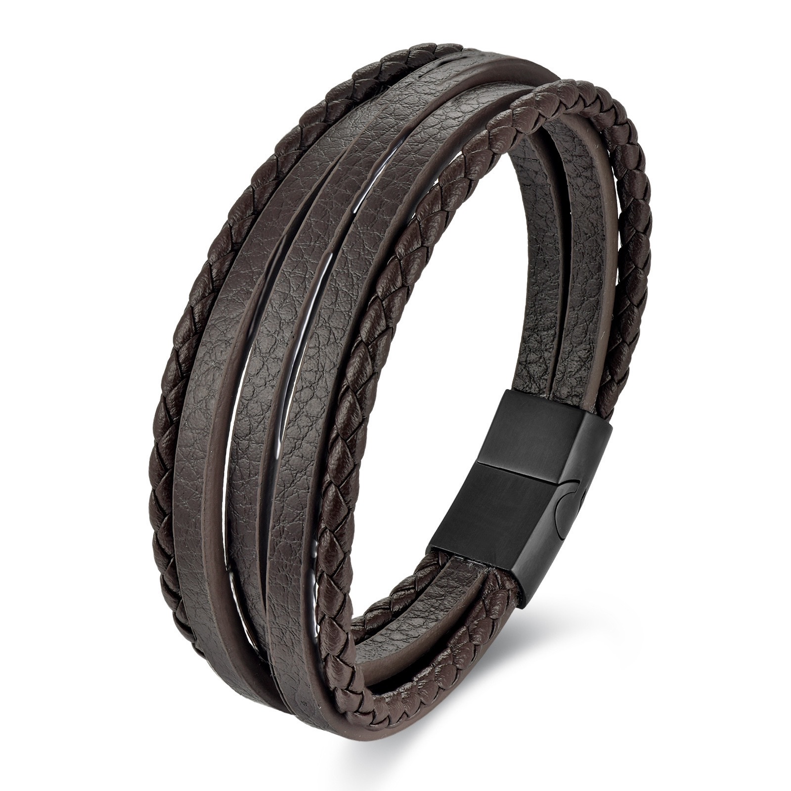 Cross-border simple and retro brown leather rope woven leather bracelet, European and American ethnic style magnetic clasp men's bracelet wholesale bracelet Specification image