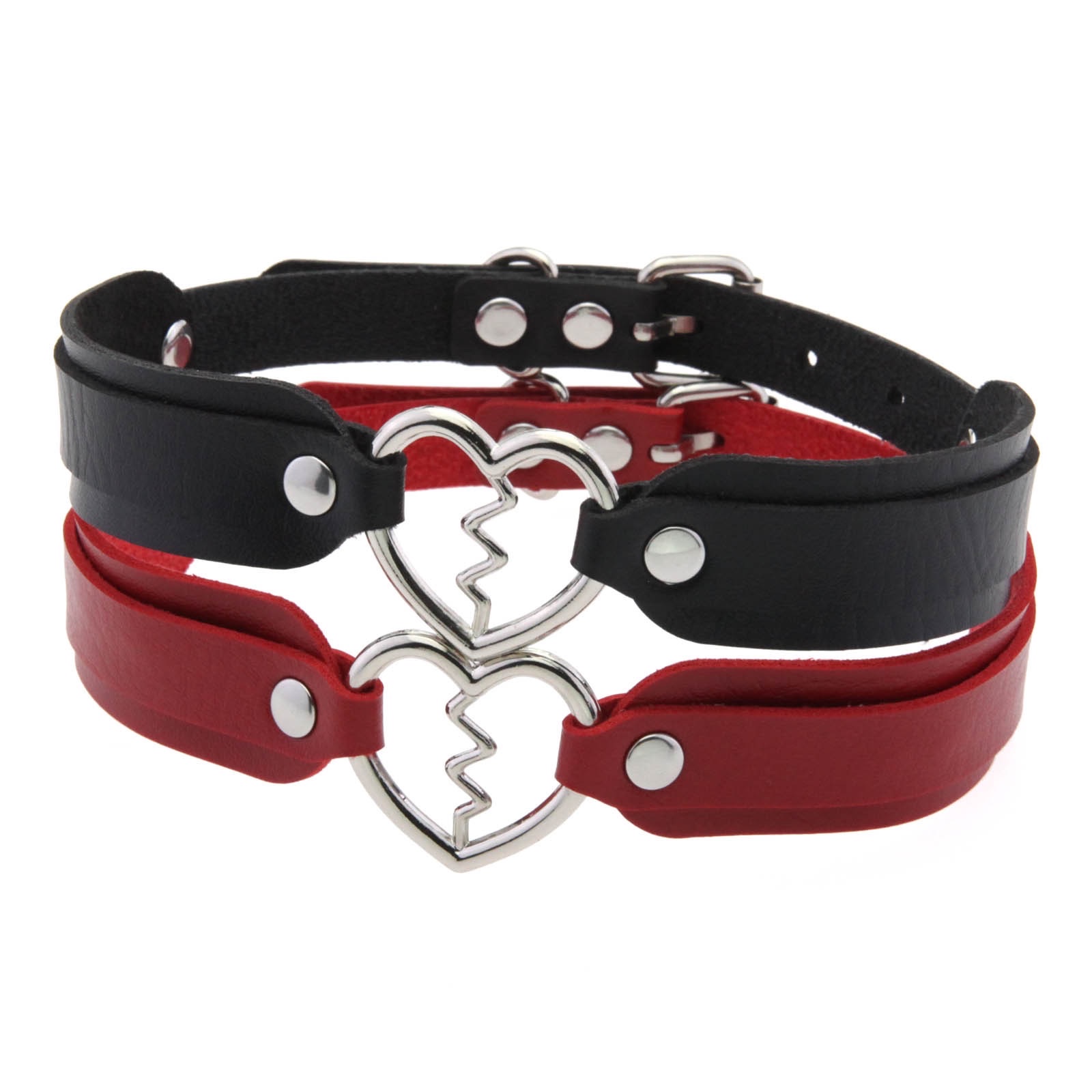 Heart-shaped lightning leather collar necklace, Punk Harajuku double-layer adjustable choker collarbone chain heart neck strap necklace details Picture