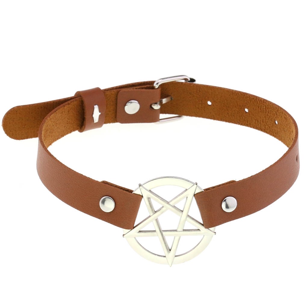Exaggerated PU leather restraint collar, fashionable belt buckle necklace, street style, nightclub, sexy five-pointed star necklace, necklace Item Picture