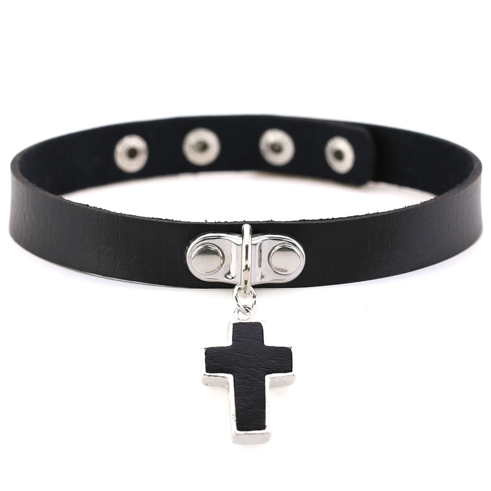 European and American Harajuku punk-style leather necklaces, popular cross pendant necklaces, neck chains, short collarbone chains on Ebay details Picture