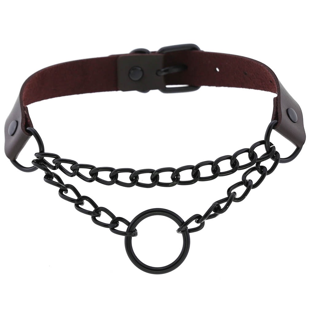 European and American dark punk-style leather circular collar necklace street style, black chain neck strap, neck chain, collarbone chain detail image 6