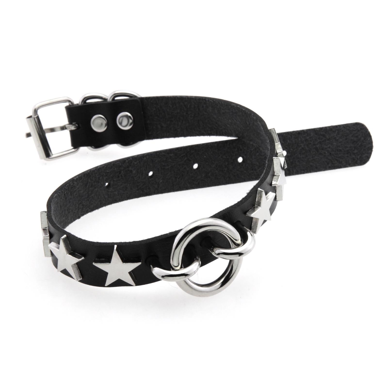 Popular alloy five-pointed star rivet collar, cross-border creative circular neck collar, collarbone neck chain, sexy PU leather necklace Specification image