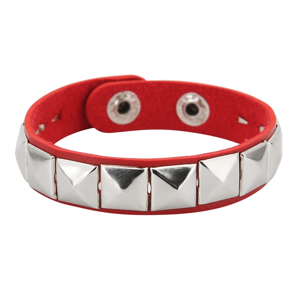 Cross-border best-selling classic square rivet bracelet, personalized punk PU leather stainless steel snap buckle bracelet detail image 8