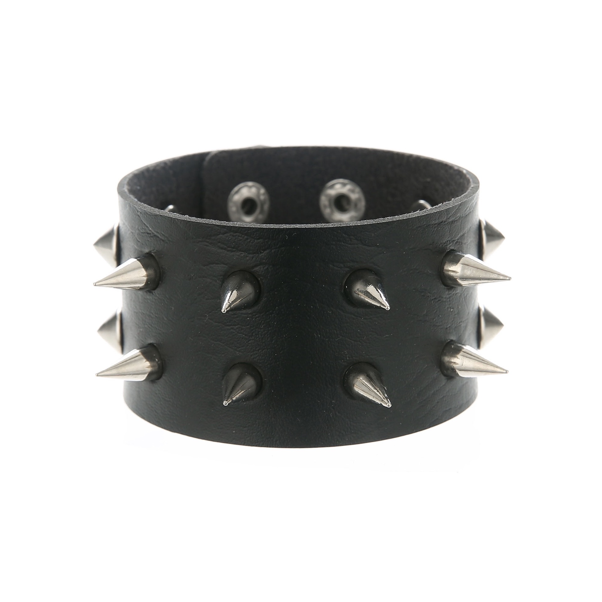 Cross-border bestseller punk style double-row alloy pointed pin couple leather bracelet, rock stainless steel snap buckle bracelet, bangle bracelet Specification image