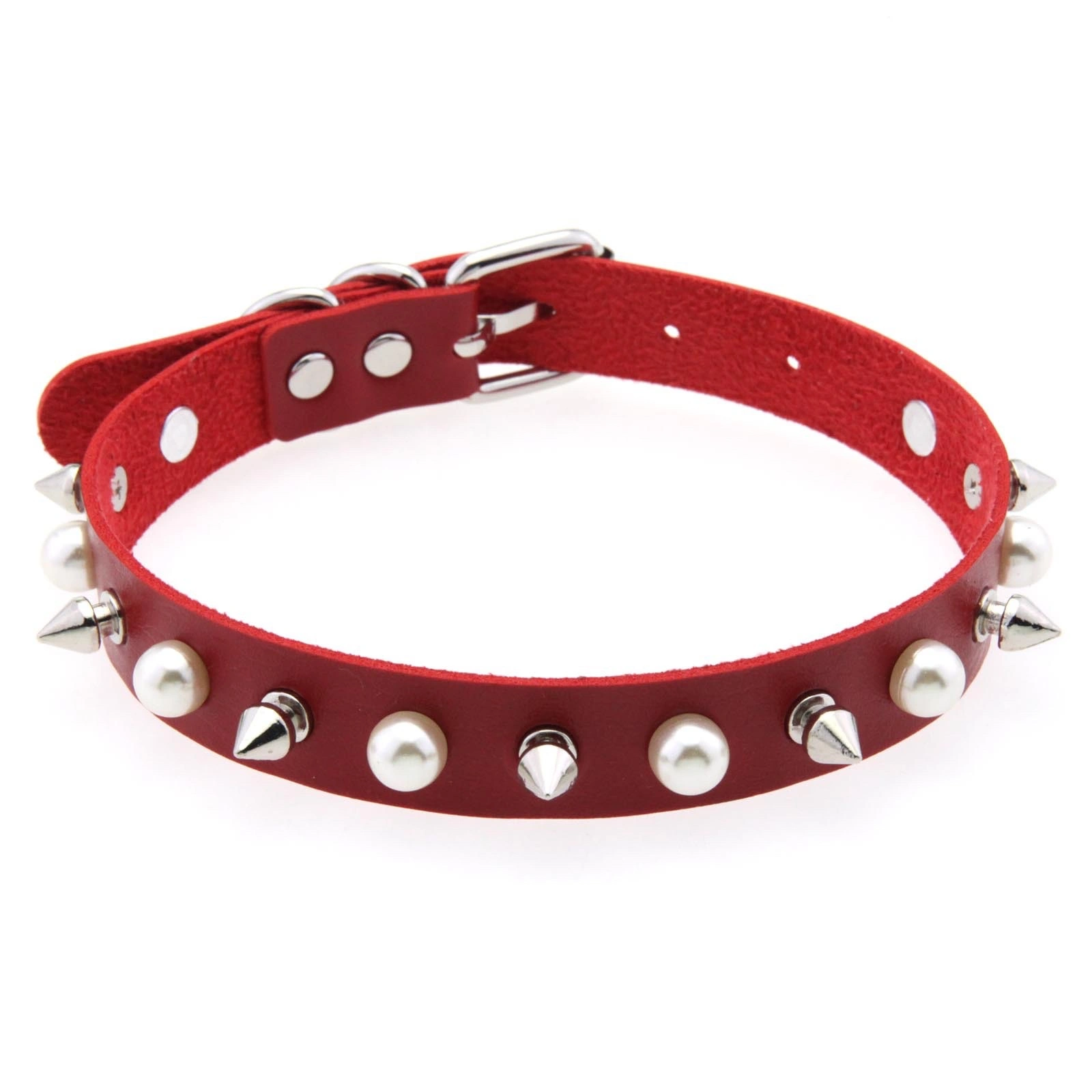 New punk alloy pointed-toe leather collar, elegant imitation pearl rivet Harajuku collar, gothic rock neck chain, leather chain necklace detail image 7