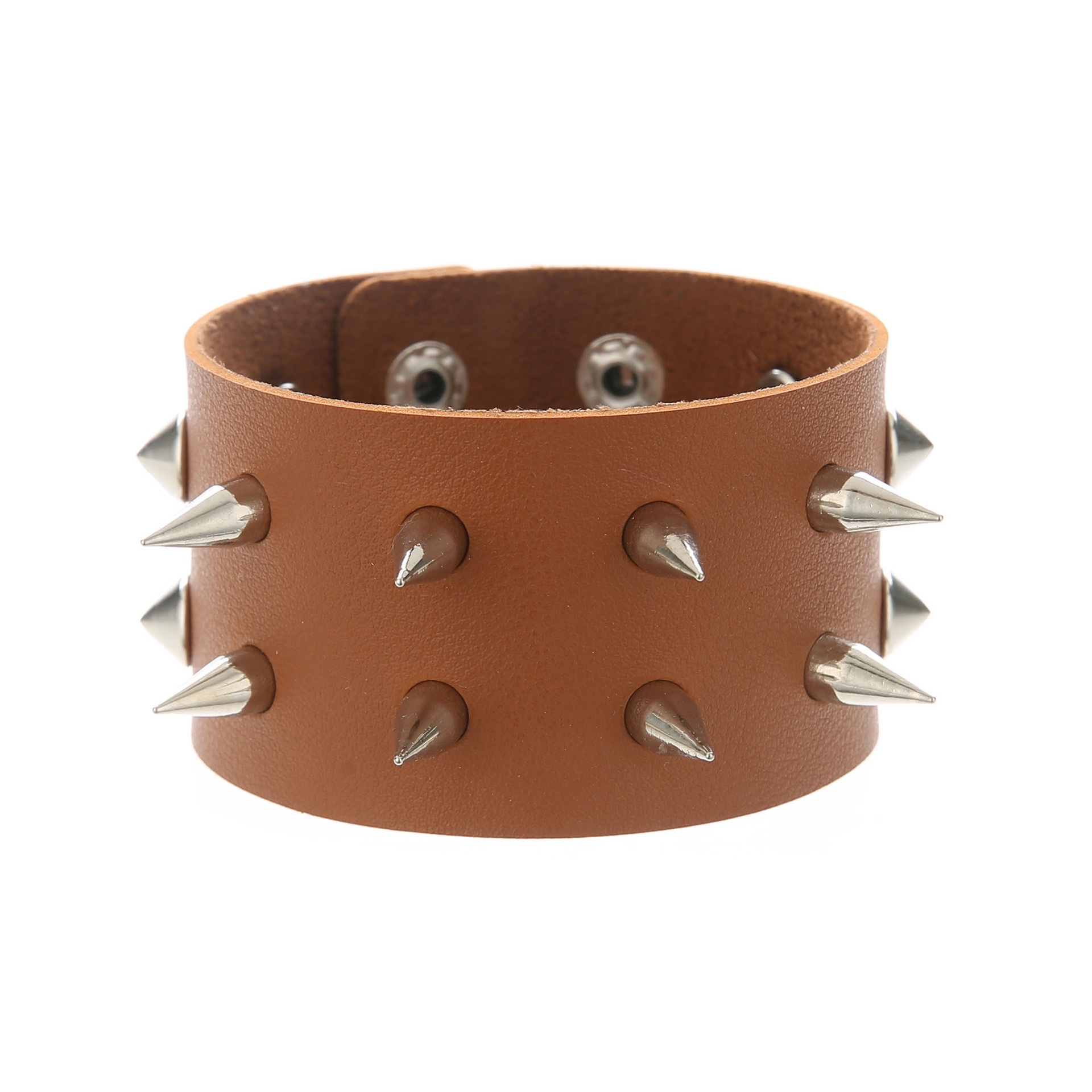 Cross-border bestseller punk style double-row alloy pointed pin couple leather bracelet, rock stainless steel snap buckle bracelet, bangle bracelet detail image 2