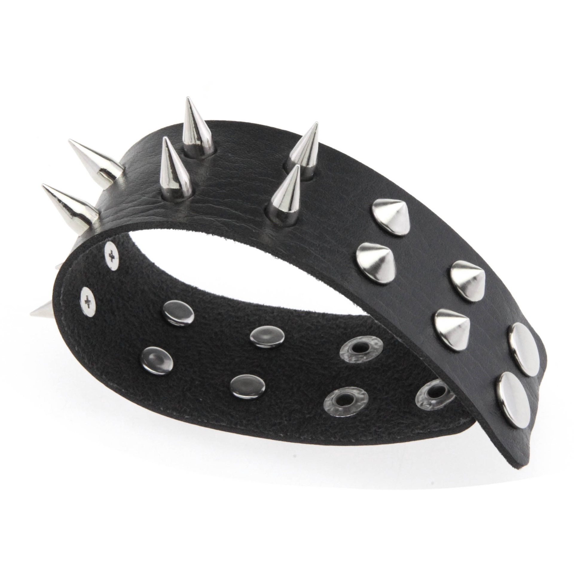 Cross-border bestseller punk style double-row alloy pointed pin couple leather bracelet, rock stainless steel snap buckle bracelet, bangle bracelet detail image 3