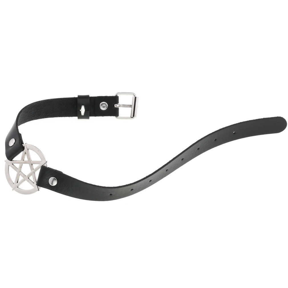 Exaggerated PU leather restraint collar, fashionable belt buckle necklace, street style, nightclub, sexy five-pointed star necklace, necklace Specification image
