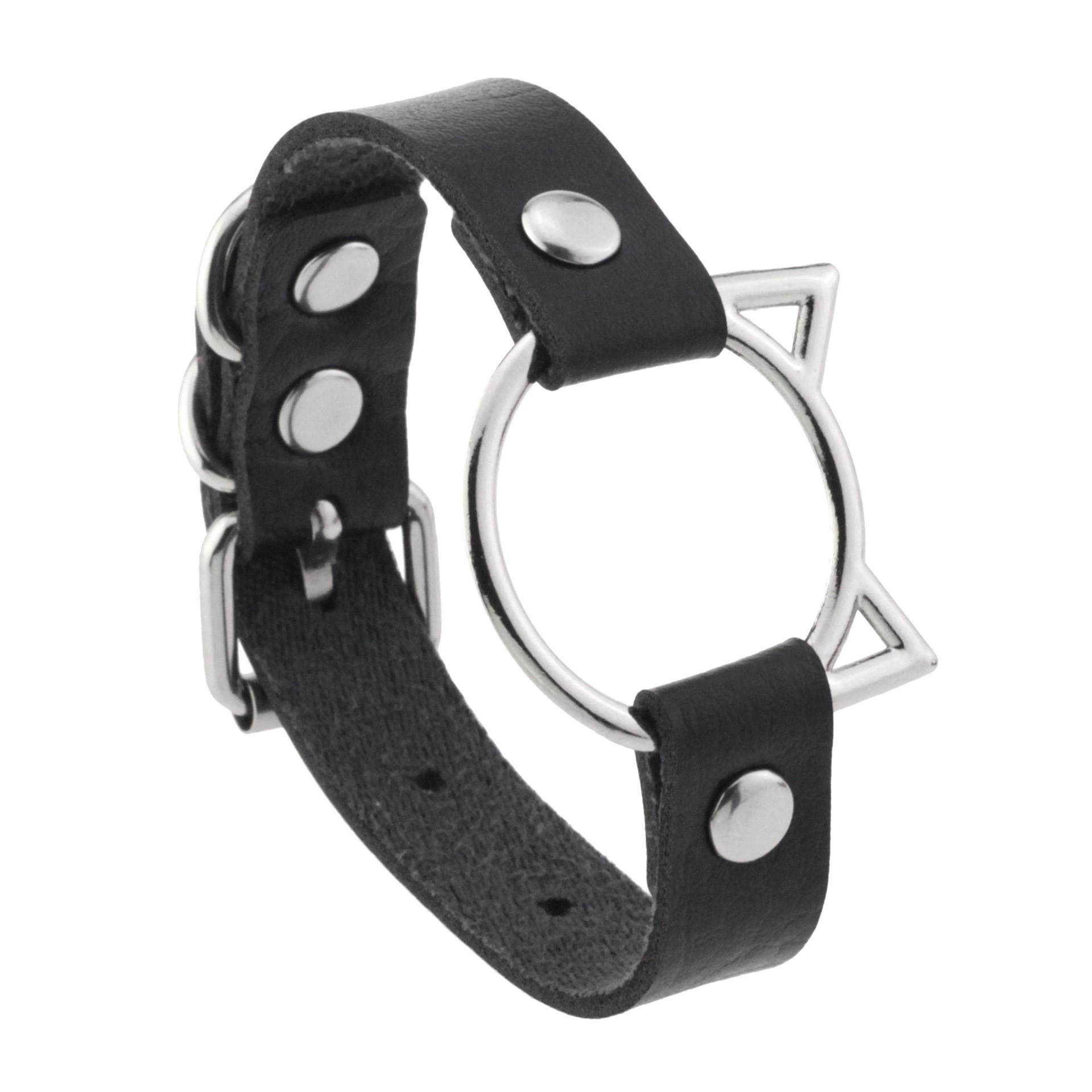 Cool punk cat-head bracelet, bracelet and accessory, fashionable couple accessories, Harajuku cat hollowed-out leather bracelet, bangle and bracelet Item Picture