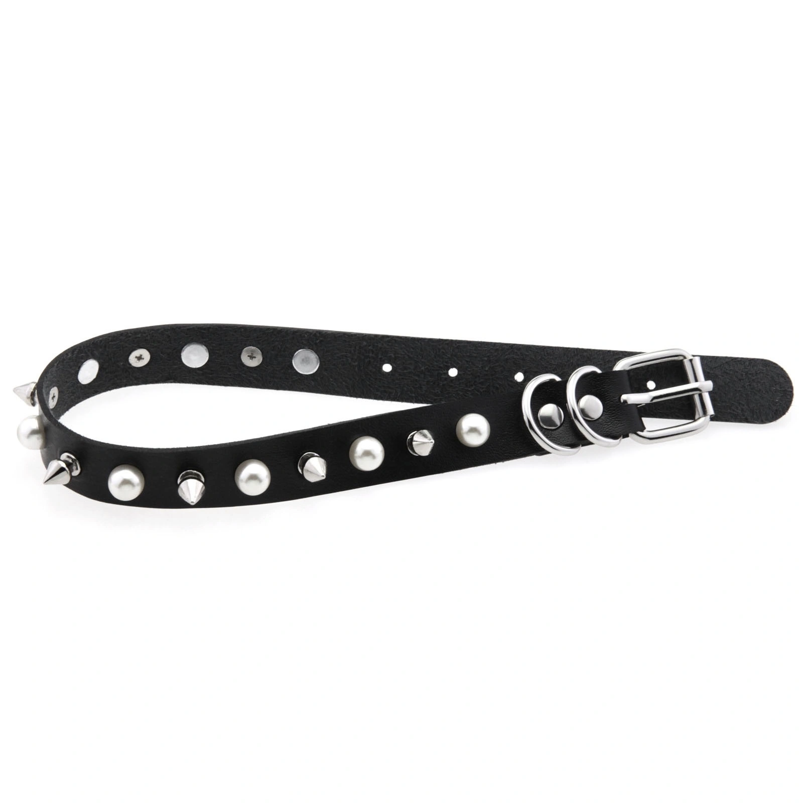 New punk alloy pointed-toe leather collar, elegant imitation pearl rivet Harajuku collar, gothic rock neck chain, leather chain necklace detail image 5