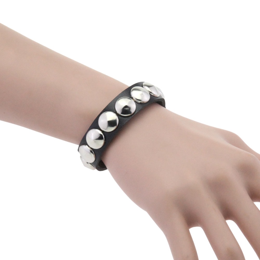 Cross-border European and American non-mainstream fashion punk round pointed rivet bracelet, leather stainless steel snap fastener fine bracelet, bangle bracelet