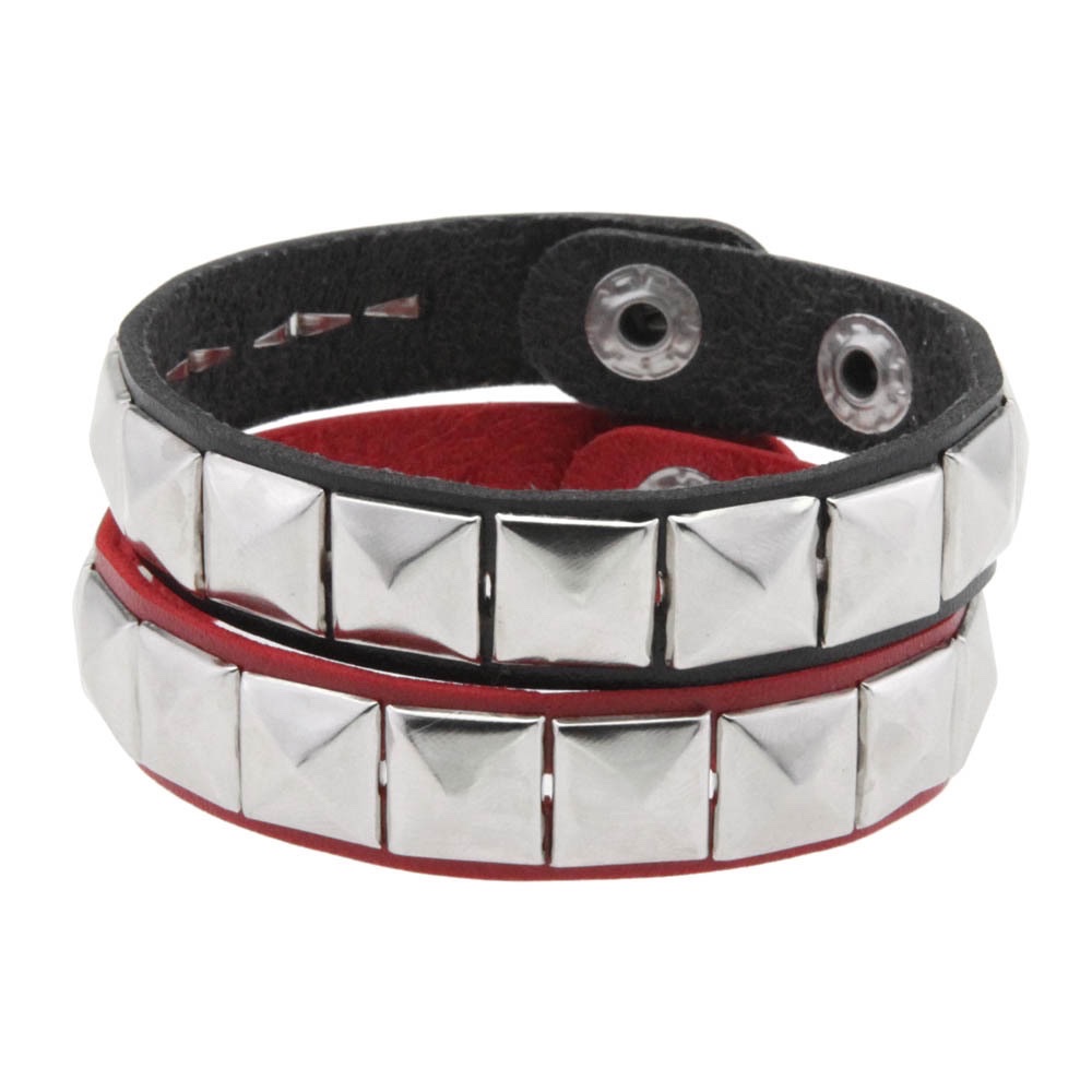 Cross-border best-selling classic square rivet bracelet, personalized punk PU leather stainless steel snap buckle bracelet detail image 4
