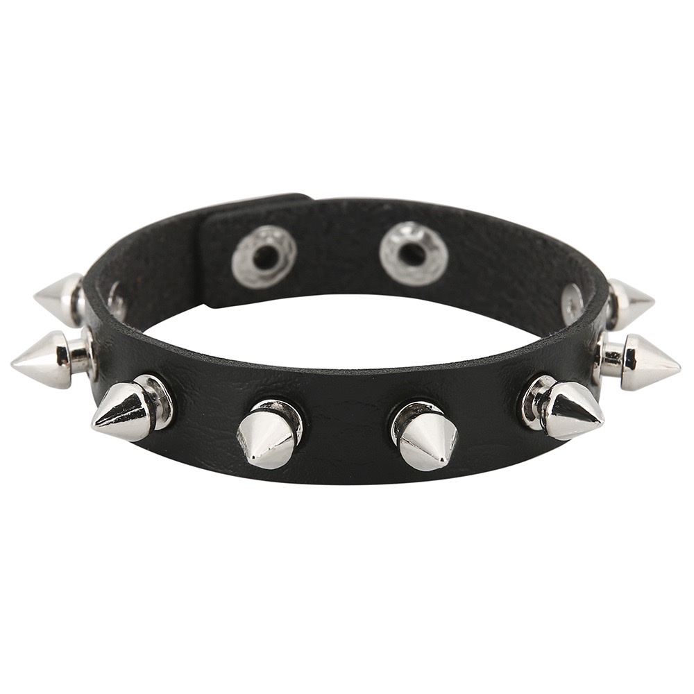 European and American punk trend, personalized riveted couple leather bracelet, rock gothic style, stainless steel snap buckle bracelet, bangle bracelet Item Picture