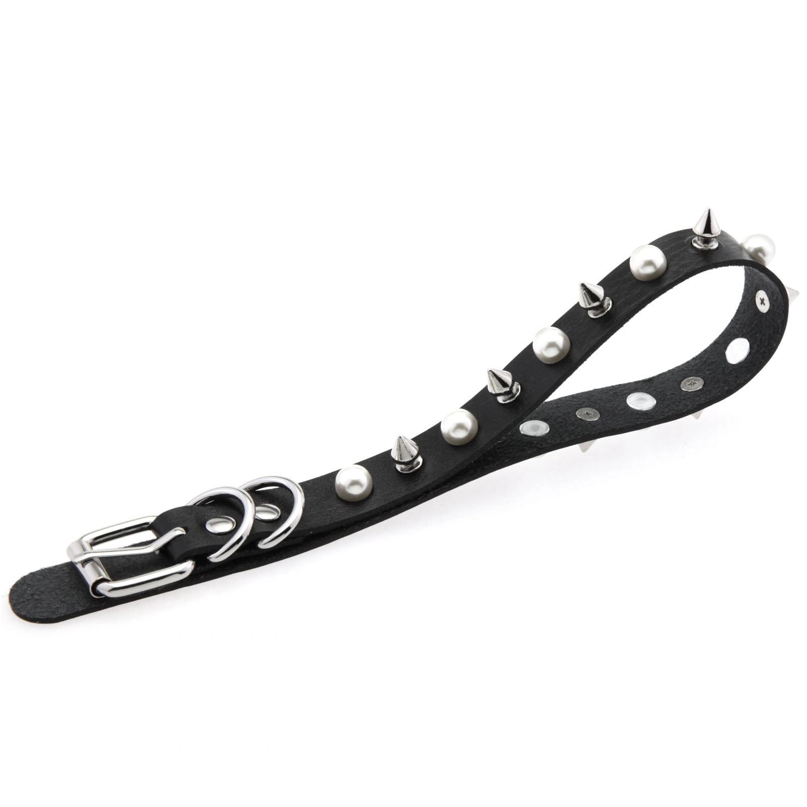 New punk alloy pointed-toe leather collar, elegant imitation pearl rivet Harajuku collar, gothic rock neck chain, leather chain necklace detail image 4