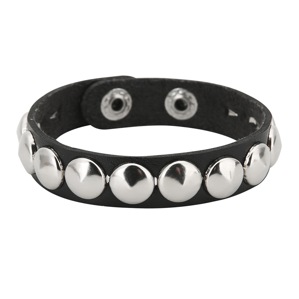 Cross-border European and American non-mainstream fashion punk round pointed rivet bracelet, leather stainless steel snap fastener fine bracelet, bangle bracelet detail image 3