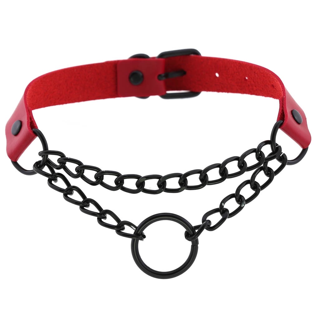 European and American dark punk-style leather circular collar necklace street style, black chain neck strap, neck chain, collarbone chain detail image 5