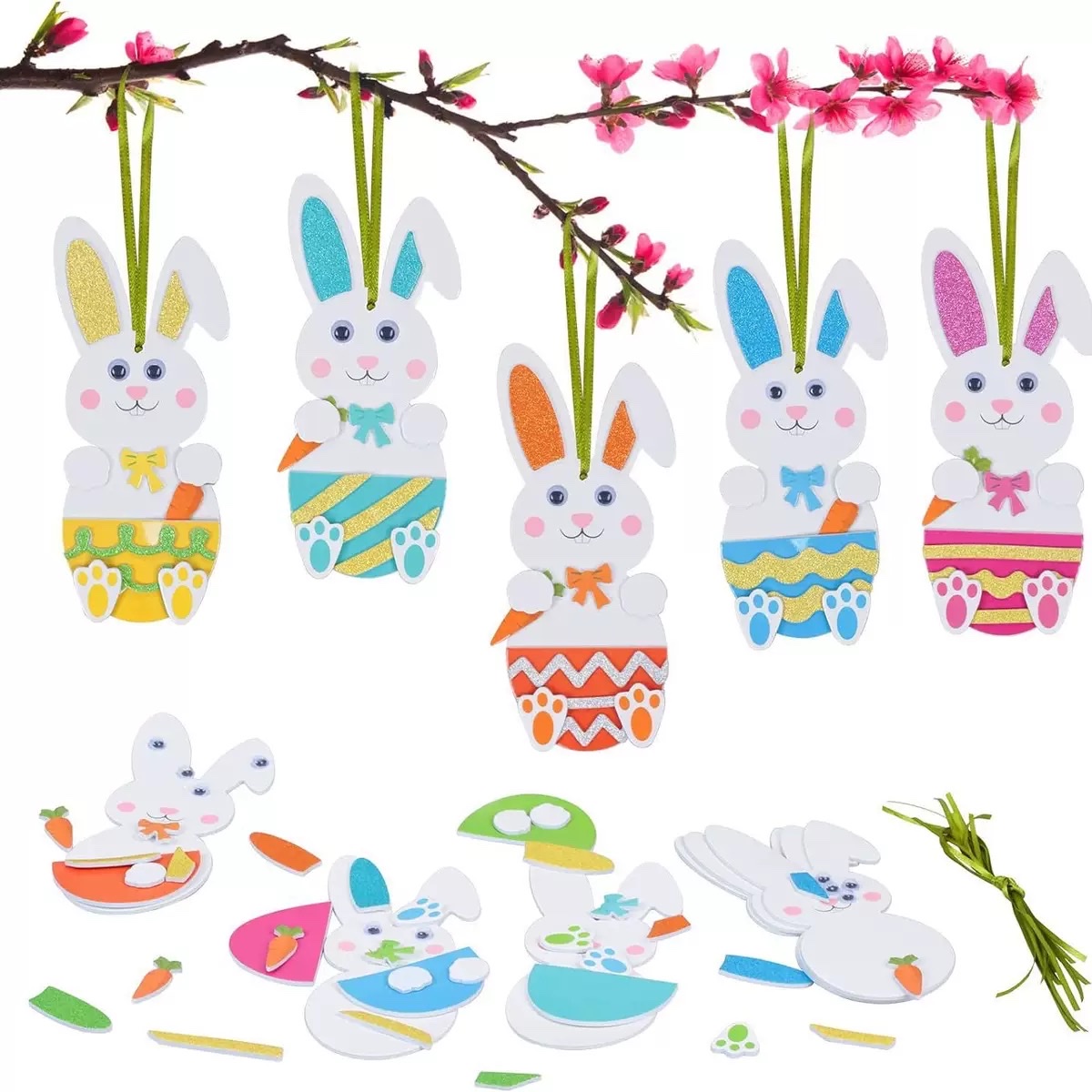 复活节必备 跨境毛毡布小鸡小兔节日气氛布置套装白底实物图