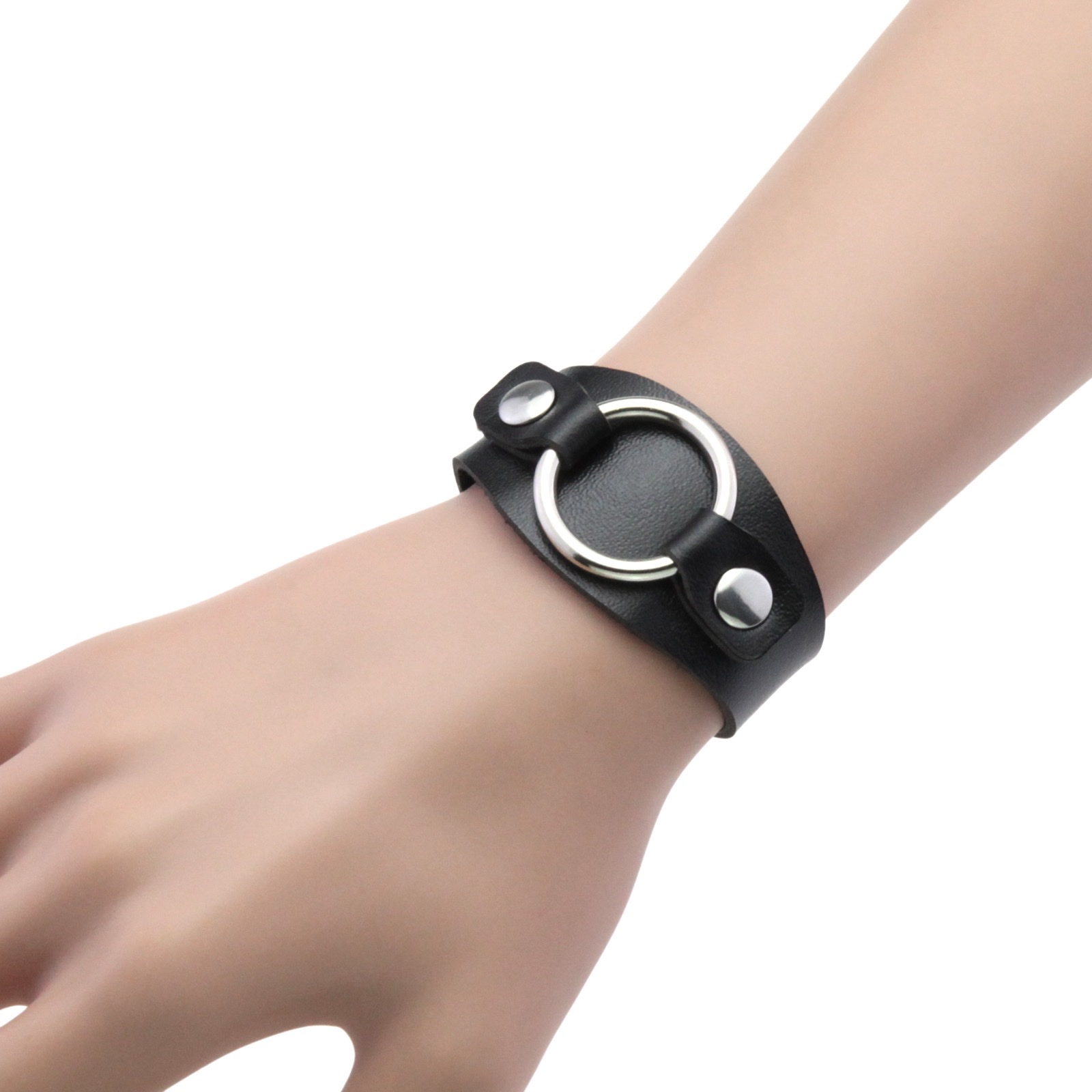 New European and American personalized and fashionable circular bracelet, PU leather, trendy punk hip-hop style bracelet, circular wristband bracelet
