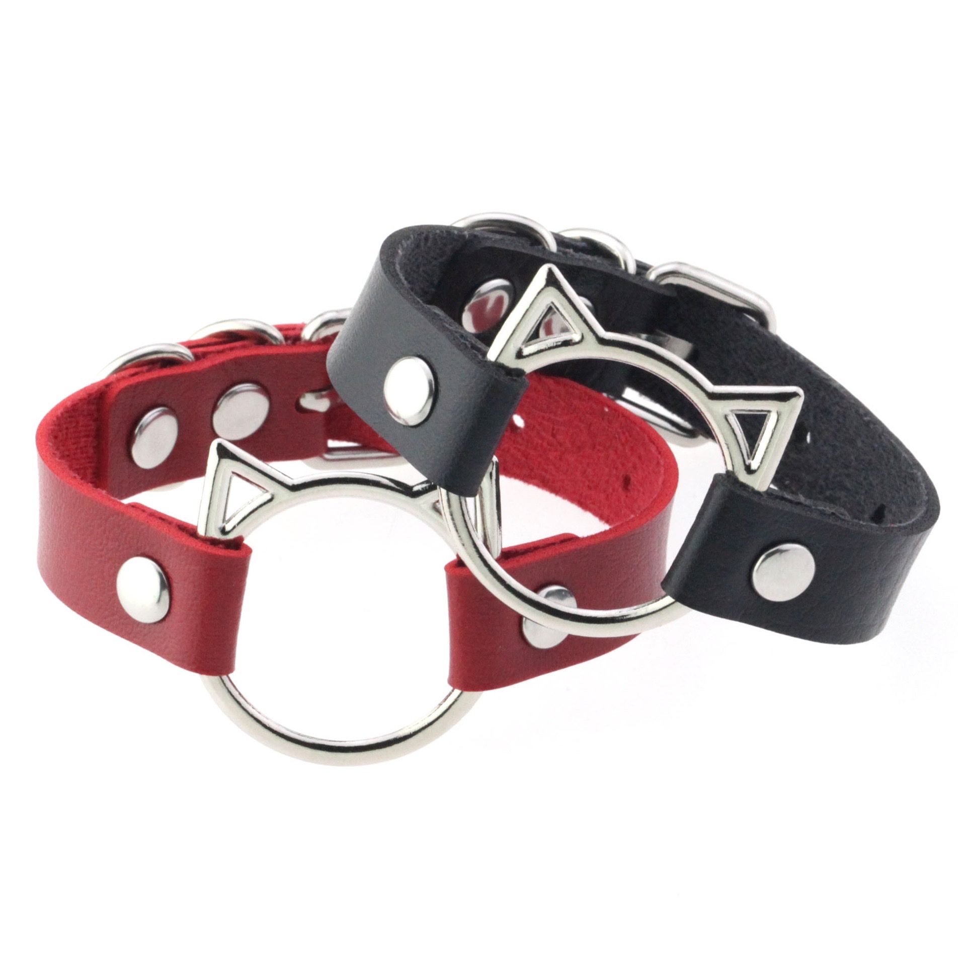 Cool punk cat-head bracelet, bracelet and accessory, fashionable couple accessories, Harajuku cat hollowed-out leather bracelet, bangle and bracelet details Picture