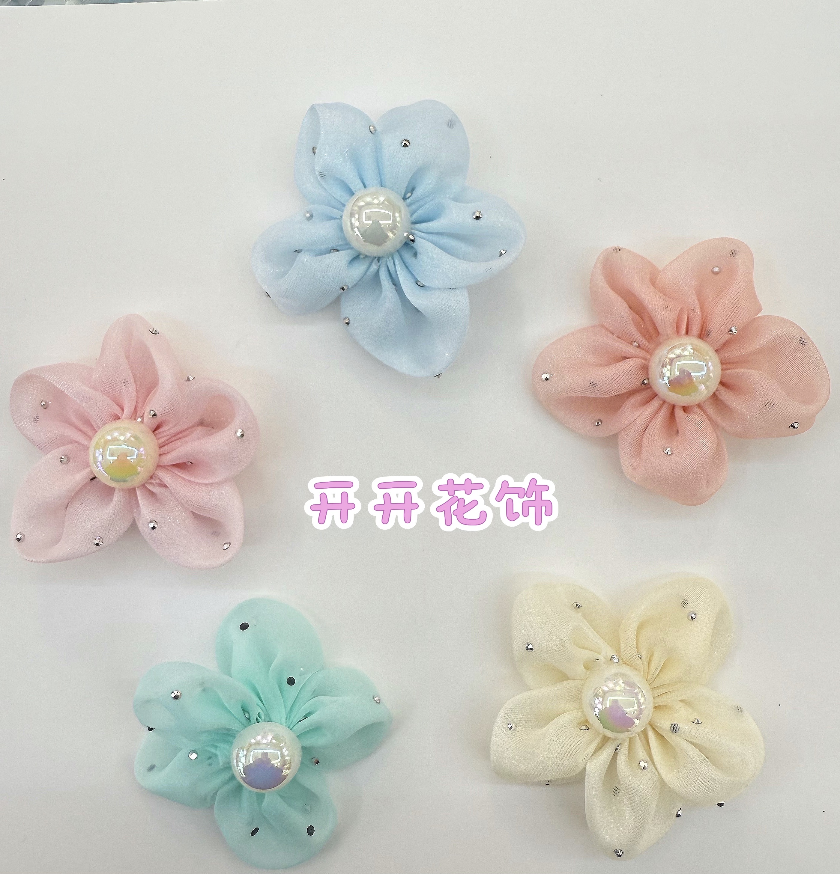 Spring crystal feather gauze hand-sewn five-petal flower, cute and sweet, pleated gauze hats, shoes, coats, accessories, complete colors, bestsellers